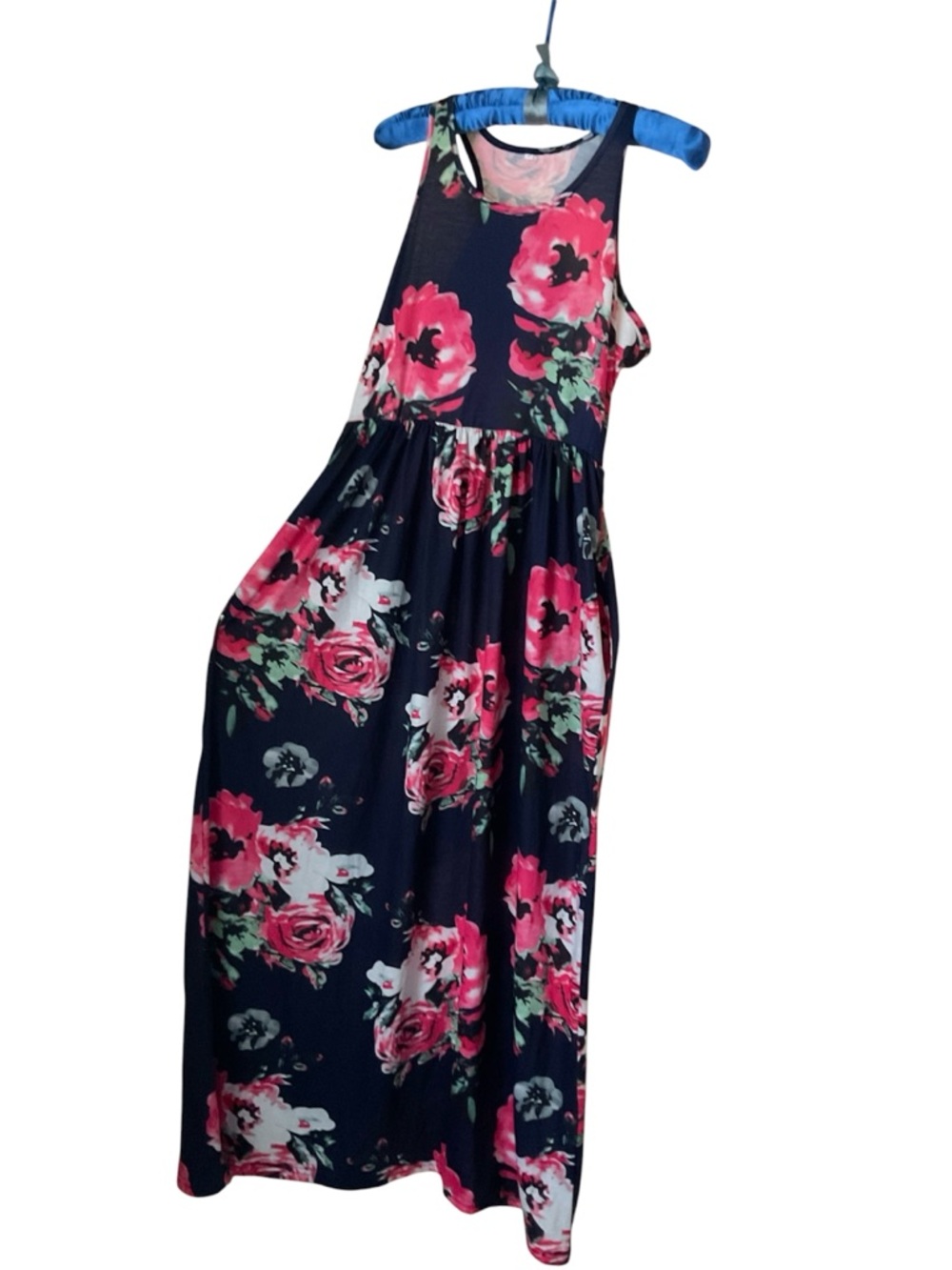 Navy Maxi Dress with Pink Floral Print Sz S